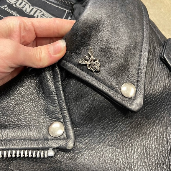 Unik Black Leather Motorcycle Jacket Asymmetrical Design - Picture 5 of 9